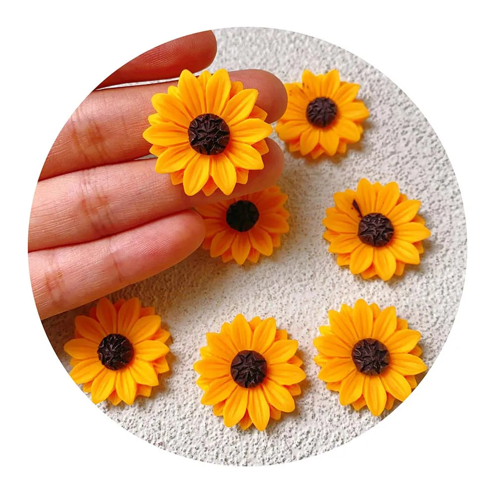 24mm Kawaii Flat Back Resin Sunflower Charms for DIY Decoration Bag Earring Key Chain Patch Jewelry Making DIY