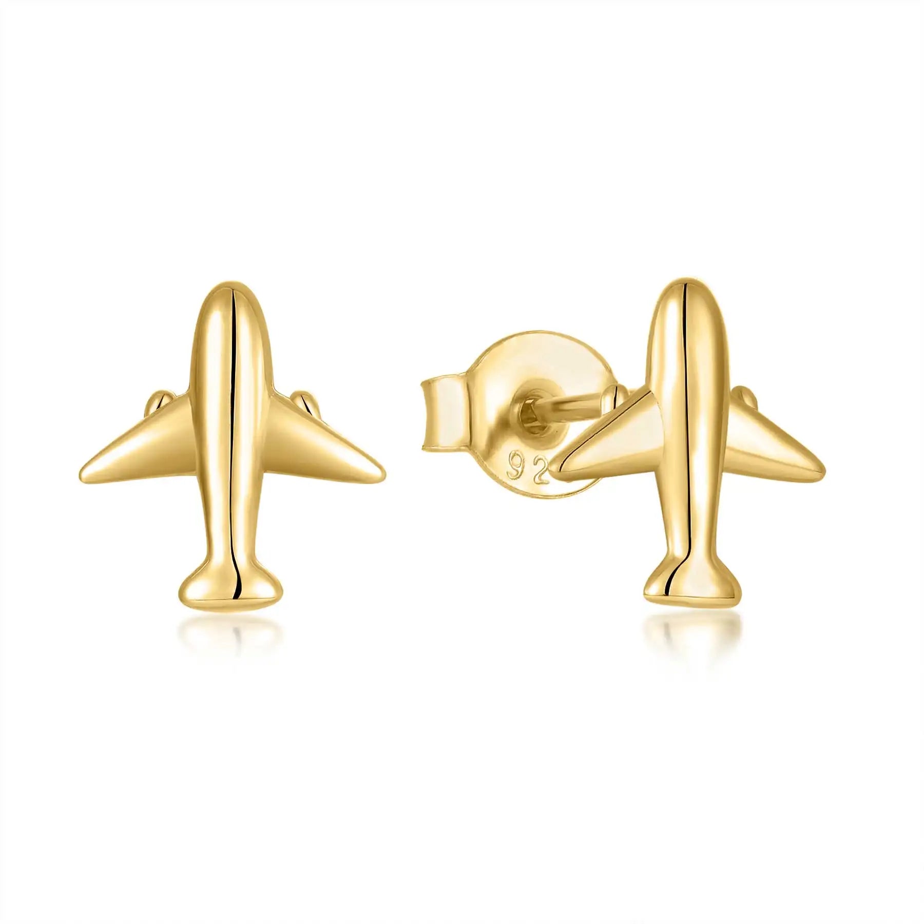 QX Custom OEM Minimalist Design 925 Silver Vintage Fine Jewelry 18k Gold Plated Airplane/Flying Model Stud Earings Women Luxury
