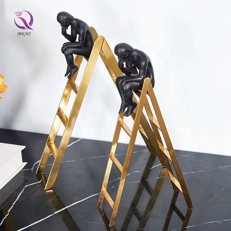 Simple Nordic Creative Modern Home Furnishing TV Cabinet Crafts Thinker Figure Statue Metal Stair Decoration