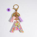 Crystal 26 Initials Pendant Keychain De Resina Letras Key Ring Tassel Rainbow Letter Keychain Initial Keychain