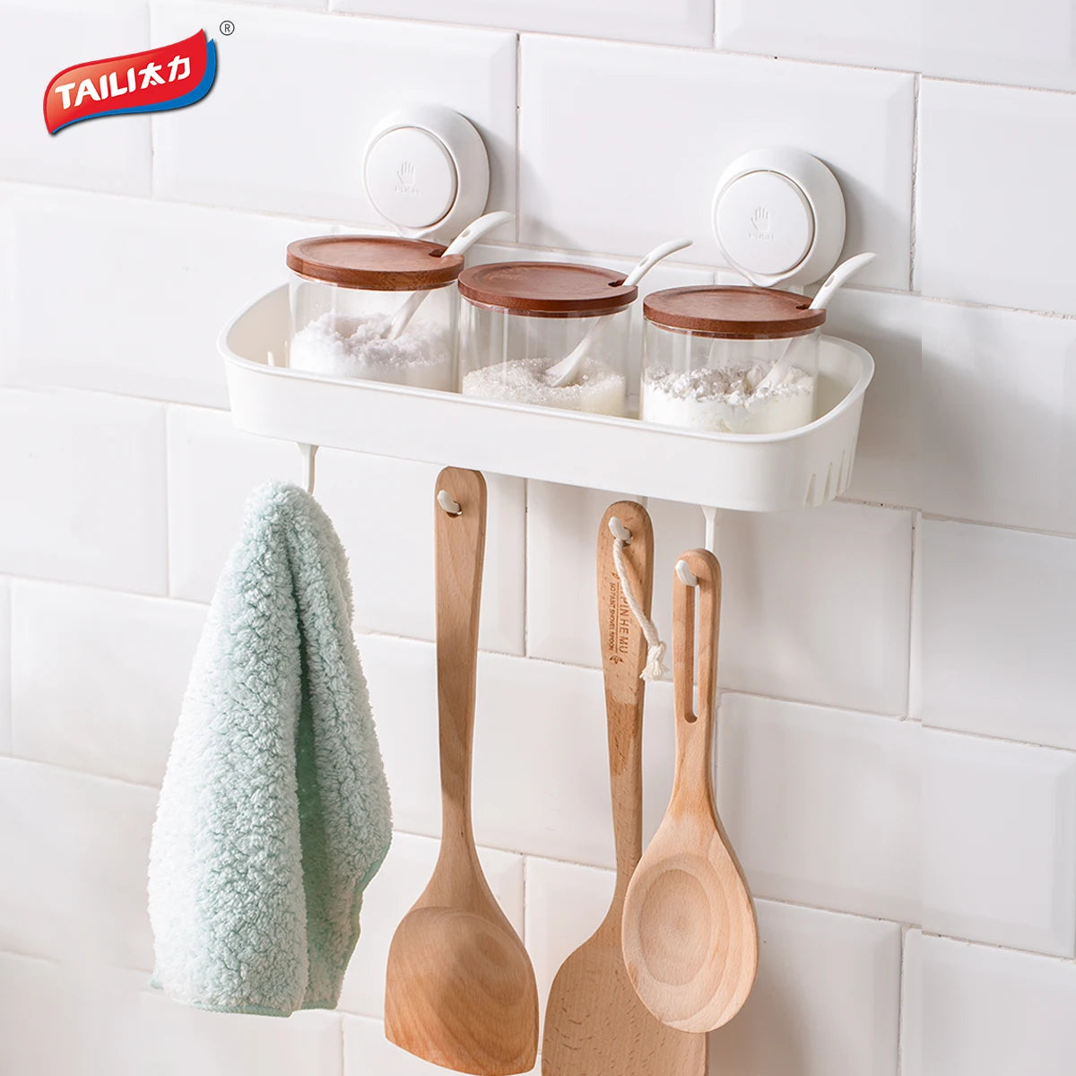 Multifunctional Drill-free Reusable Wall Mounted Spice Rack Wall Mounted Plastic Caddy  Kitchen Cabinet Spice Rack Organizer