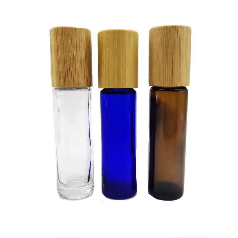 10ml Clear Amber Blue Roller on Glass Bottle with Bamboo Lid Essential Oil Massage Body Oil Soda Glass Bottle Pump Sprayer Seal