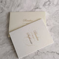 Trendy Model Custom Elegant Hardcover Booklet Wedding Invitations with Pearlescent Gold Foil Initials Cover Envelope RSVP