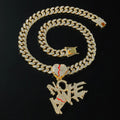 Hip Hop Rockstar Rapper Punk Iced Out Bling Cuban Chains NO LOVE Necklace Pendants for Men Women Heart Broke Pendant Necklaces