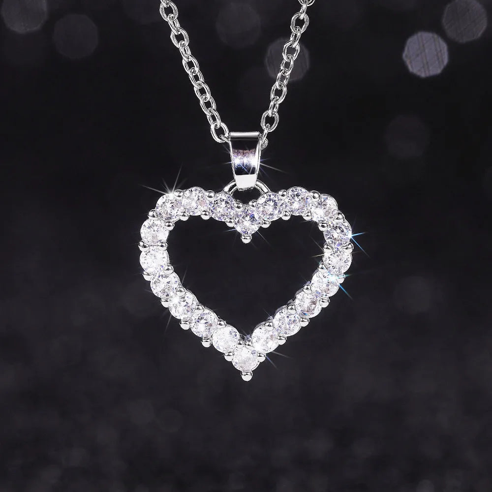 CAOSHI Customized Wholesale Love Jewelry Women Romantic Zirconia Silver Plated Hollow Heart Pendant Necklace Engagement Jewelry