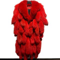 Long Fox Fur Coat Ladies Natural Fur Coat With Long Sleeve and Big Collar