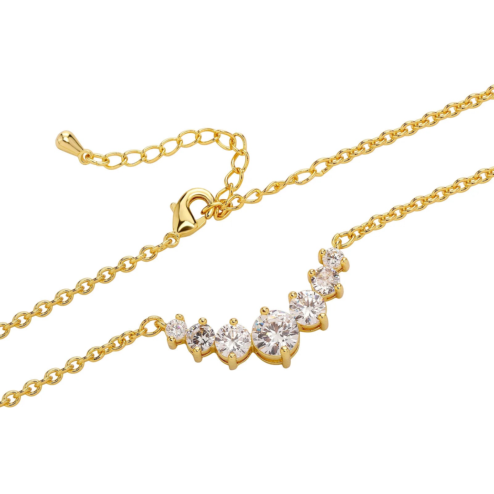New Arrival Elegant 14k Gold Plated Curved Brass Zirconia Necklace Unisex Trendy Link Chain Fashion Jewelry