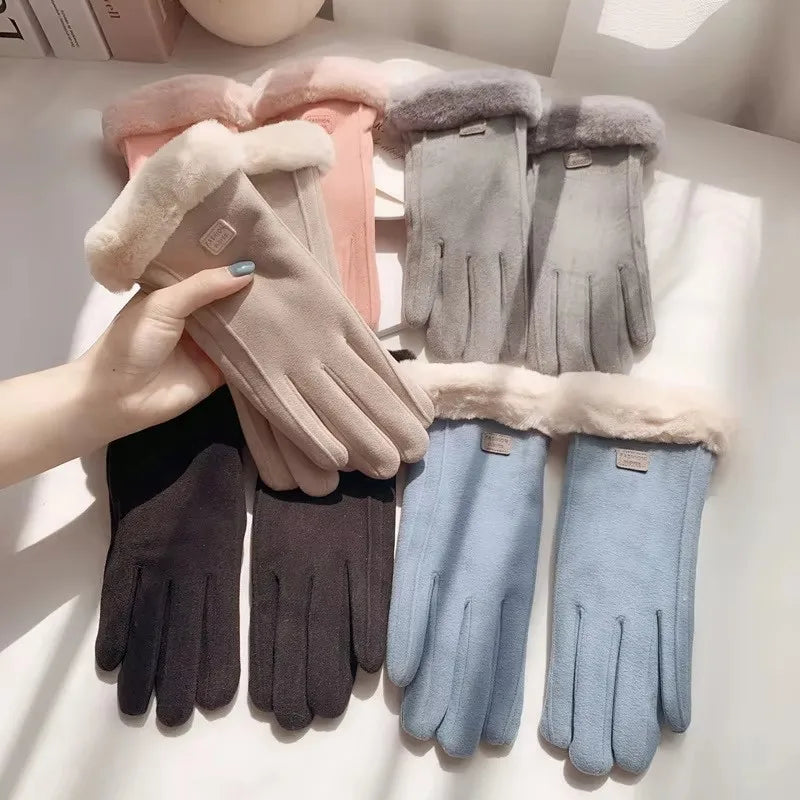 Double Thick Velvet Plush Wrist Women Touch Screen Gloves Winter Female Warm Suede Mittens Gloves