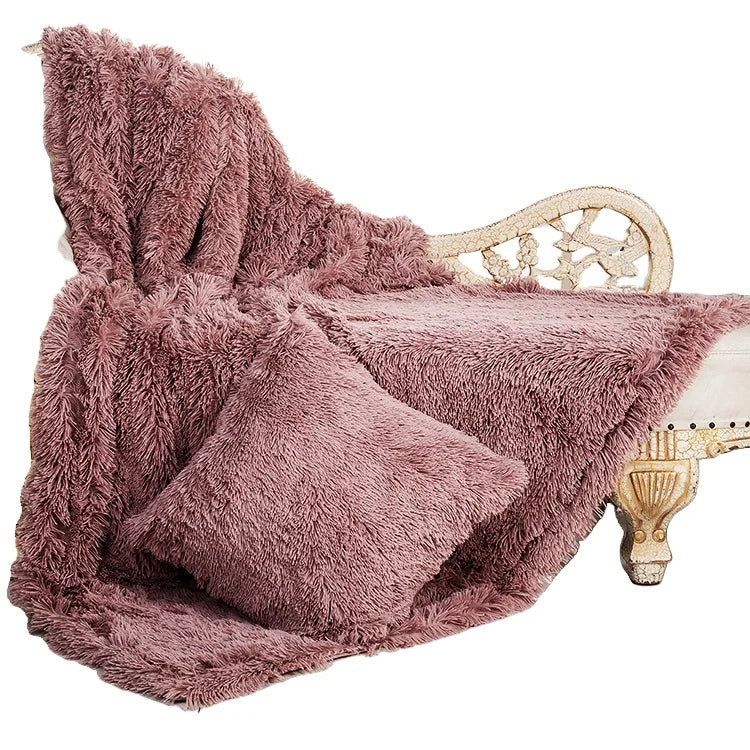 Hot Sale Super Soft Shaggy Faux Fur Blanket Cozy Blankets Long Fuzzy Warm Elegant Fleece Jacquard 100% Polyester Striped