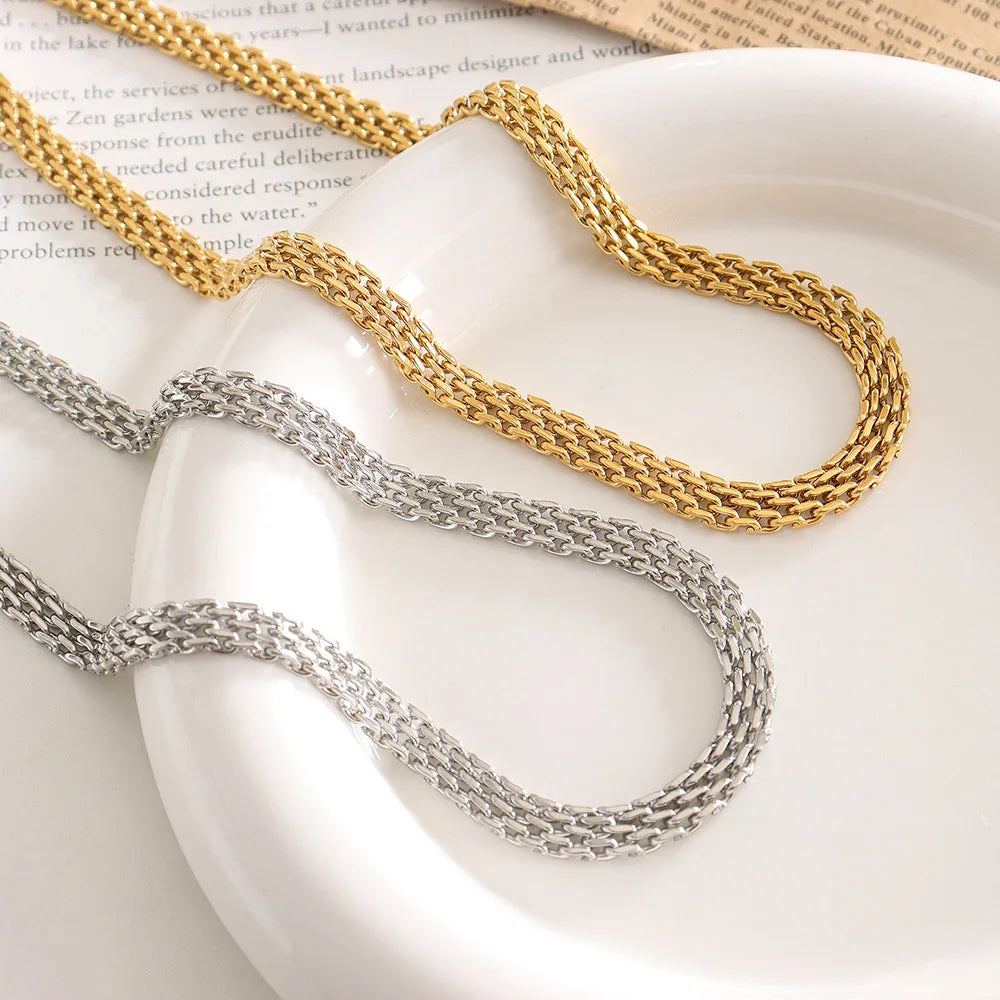Vintage Woven Necklace Stainless Steel Plated 18k Gold Lace Watch Chain Necklace Collares De Acero Inoxidable Por Mayor