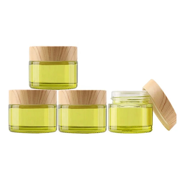 Wholesale Various Size Frosted Glass Jars With Wooden Lid for Face Cream Cosmetic Skincare Glass Package
