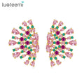 LUOTEEMI Cubic ZIrconia Stud Earrings Women Trendy Elegant Flower Jewelry Earrings Wholesale
