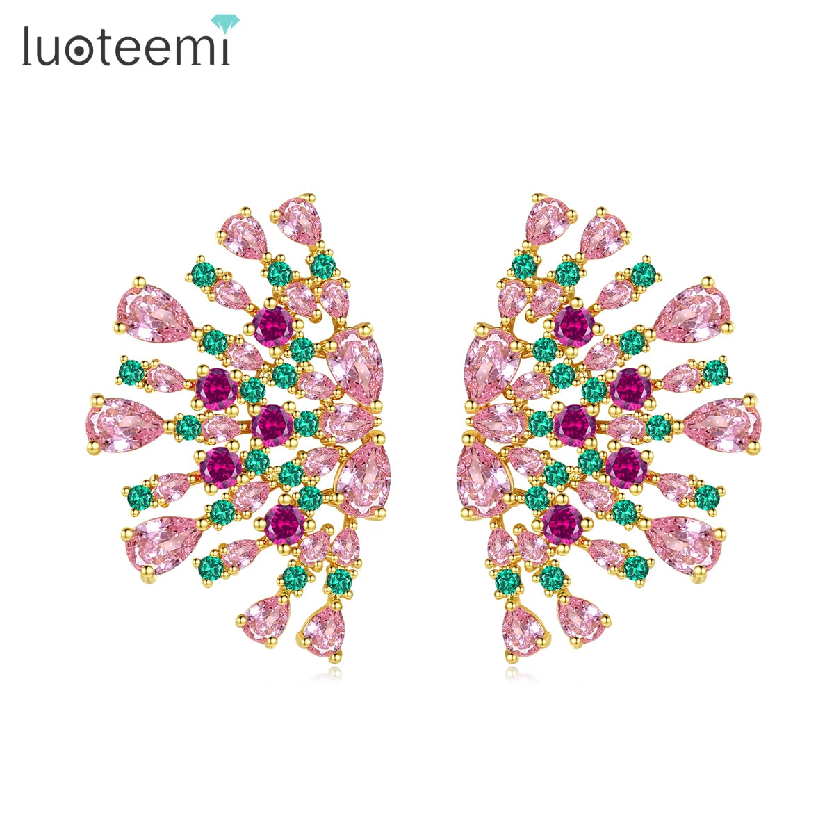 LUOTEEMI Cubic ZIrconia Stud Earrings Women Trendy Elegant Flower Jewelry Earrings Wholesale