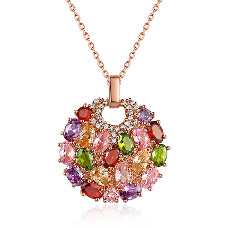 Wholesale New Luxury Women Colorful Zircon Splicing Flower Pendant Necklaces