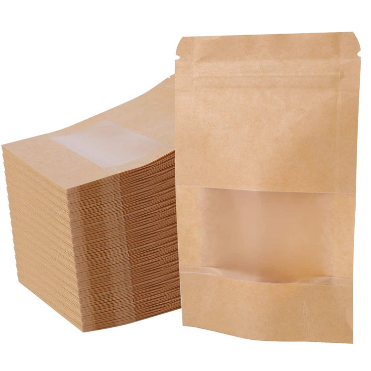 Custom Recyclable Biodegradable Coffee Tea Nut Packaging Zip Lock Food Package Bolsas Kraft Paper Zipper Bags Stand up Pouch