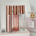 10ml Clear Pink Glass Roll-On Essential Oils Bottle with Steel Roller & Rose Gold Screw Cap Top Refillable