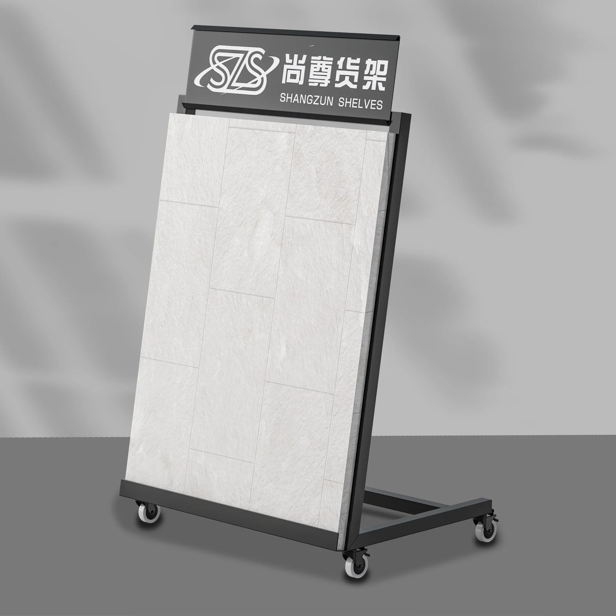 Ceramic Tile Display Rack with Card Slot Equipped with Universal Wheels Ceramic Marble Board Display Rack Customization