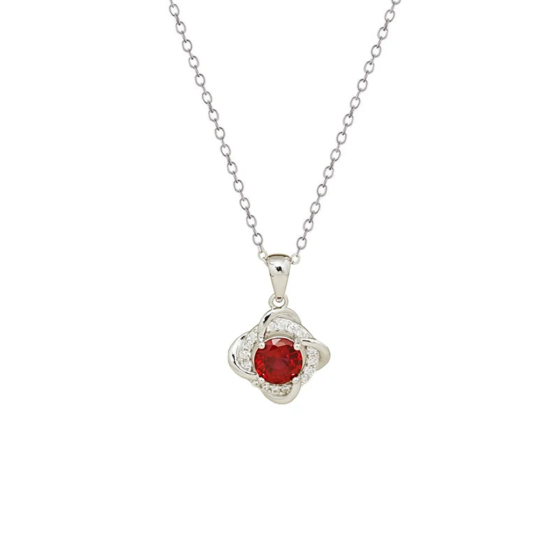 Free Video and Picture Four-leaf Clover Sterling Silver Necklace S925 Silver Set Bred Red Treasure Collar Bone Necklace
