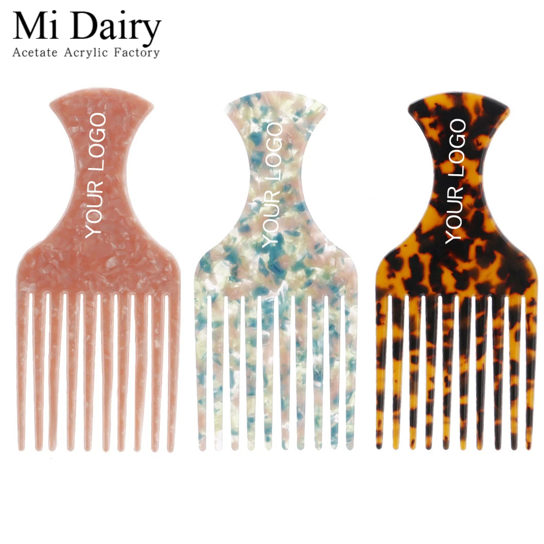 MiDairy 4mm Thickness OEM ODM Support Custom logo Fashion Fancy Acetate Afro Hair Combs Hair Salon Curls Combs for Women