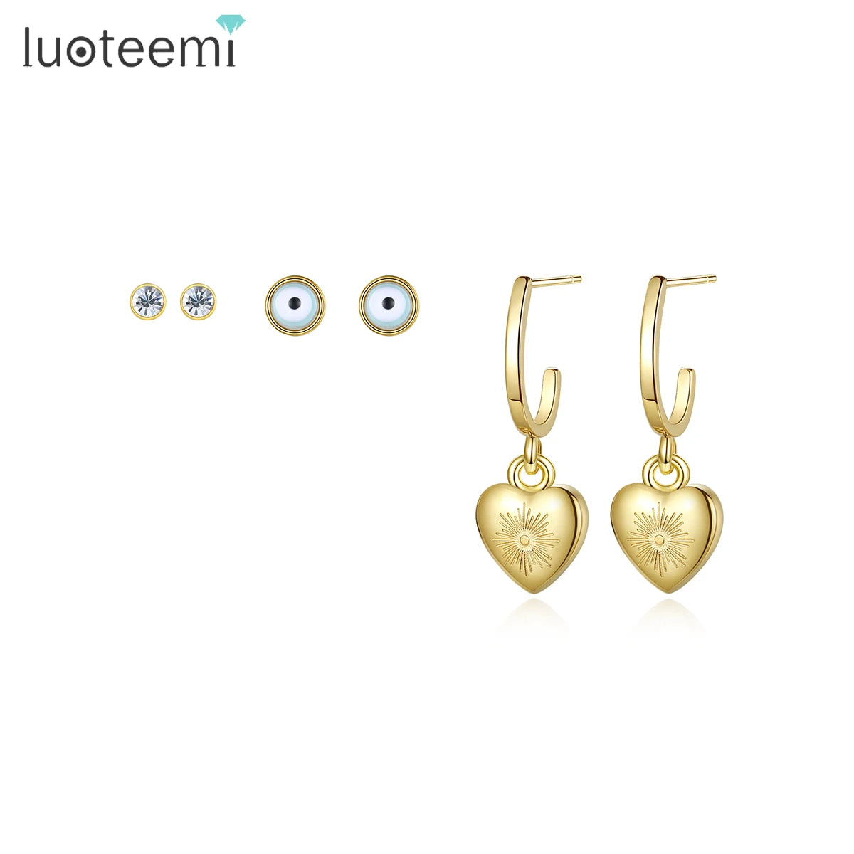SP-LAM Woman 2021 Ear Ring Eye Heart Gold Eye Heart Earring Jewelry Stud Hoop Stainless Steel Earings Sets