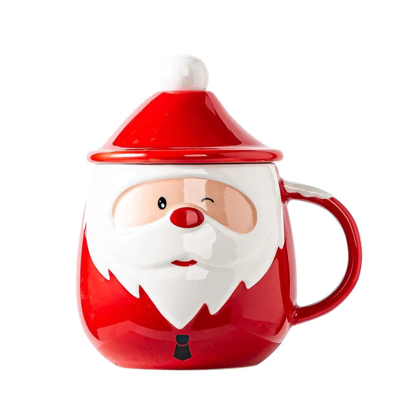 Madou New Product Cartoon Red Santa Claus Shaped Christmas Gift Cute Porcelain Tea Cups Custom Coffee Mug Ceramic Mugs With Lid