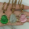 Best Sale Instagram Colorful Pink Green Red Jade Buddha Pendant Iced Out Hip Hop Jewelry Baguette Diamond Buddah Pendant