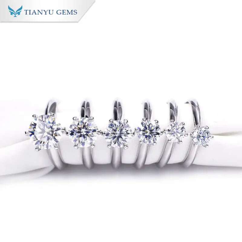 Tianyu Gold Plated Jewelry Anillos De Boda 0.5ct 1ct 2ct 3ct Moissanite Silver 925 Sterling Solitaire Wedding Ring for Women