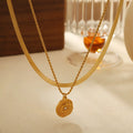 Retro 18K Gold Plated Herringbone Chain CZ Devil Eye Necklaces Double Layer Stainless Steel Evil Eyes Twist Rope Chain Necklace