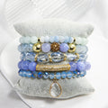 New Fashion Bohemian Women Jewelry Colorful Natural Stone Glass Elastic Beaded Bracelet Drop Pendant 5pcs Stacked Bracelet Set
