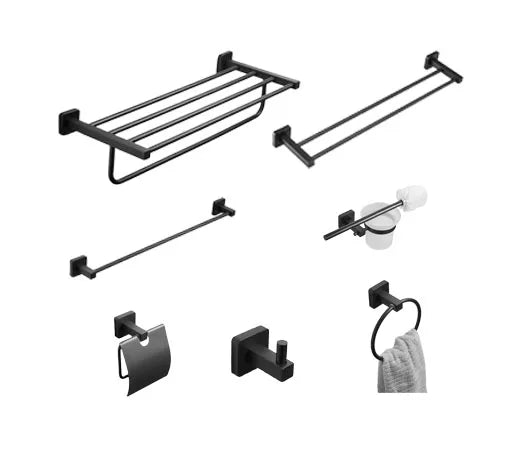 SUS304 Stainless Steel Matte Black Hardware 7 Pieces Set Hardware Toilet Wire-drawing Accessories Bathroom Accessories Set
