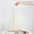 2025 Lady Vintage Two Straps Tote Bags Women Snow White Knitted Crochet Large Capacity Portable Durable Geometric Polyester