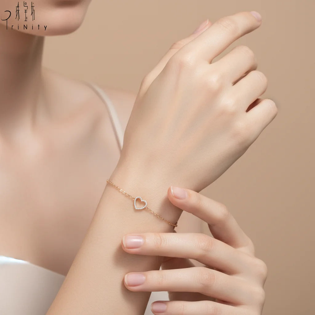 Tremendous Quality Trendy Charms Heart Shape Daily Wearing Bracelets Jewelry 18K Solid Rose Gold Real Natural Diamond Bracelets