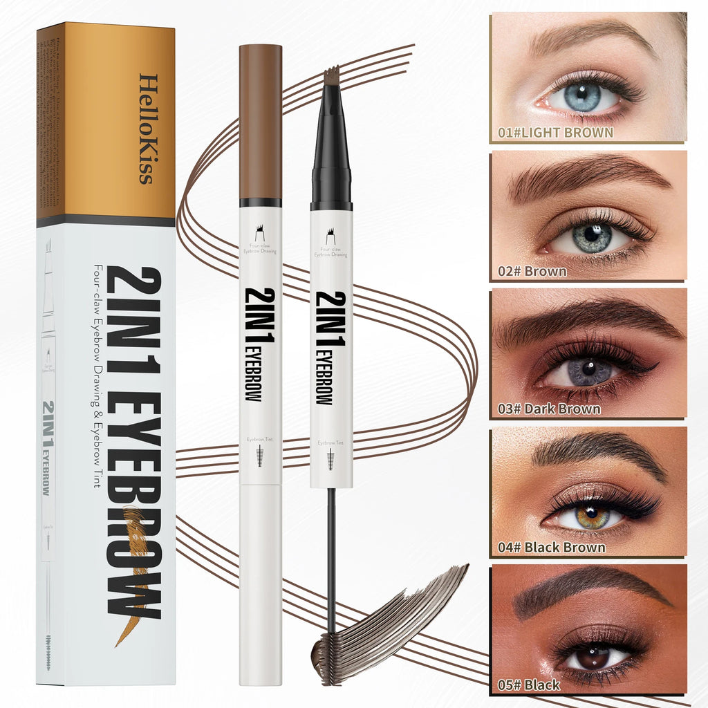 New Double Head Waterproof Long-lasting 2 in 1 Liquid Eyebrow with Eyebrow Tint Pen