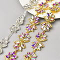Glitter Reverse Horse Eye Glass Rhinestone Leaf Chain Trim for Clothing Waist Shoes Decoration Accessories