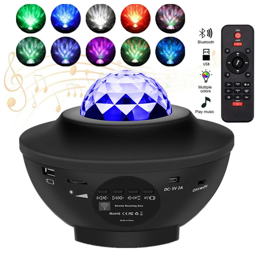 Star Starry Night Lamp LED Star Projector Night Light Ocean Wave Projector With Music Remote Control Kids Gift