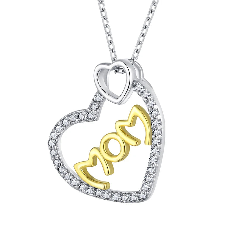 Minimalist Gold Plated Mom Love Heart Pendants & Charms Jewelry Necklace Necklaces 925 Silver Fashion Zircon Link Chain Necklace