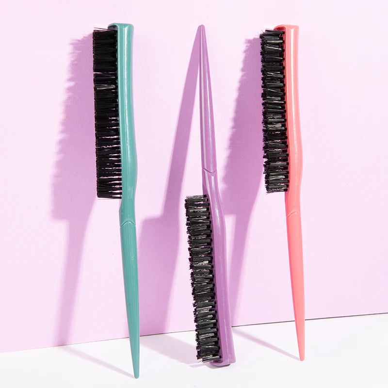 Professional Salon Custom Logo Hairbrush Styling Plastic Rat Tail Nylon Boar Bristle Hairdressing Teasing Brush