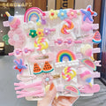 New Fashion Children Plastic Flower Fruit Cute Hairpins Set Girl Lovely Cartoon Rainbow Hair Clip Set Kids Accessories