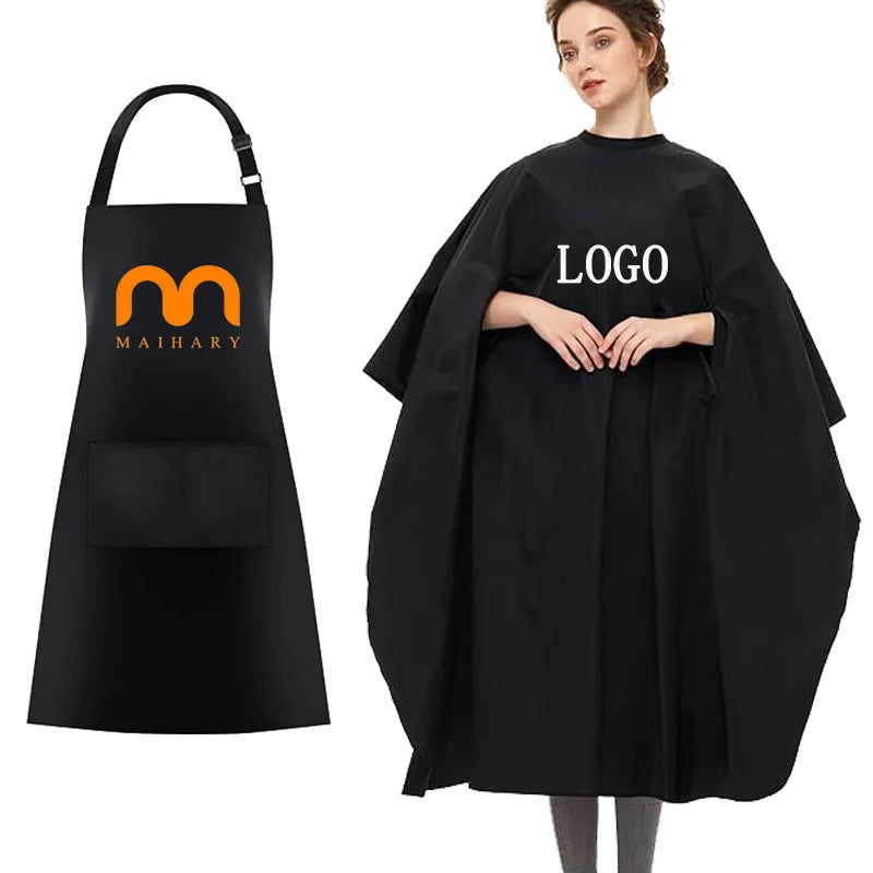 Polyester Hair Salon Makeup Haircut Gown Custom Logo with Snap Black Barber Apron Hairdresser Capes with Arm Hole