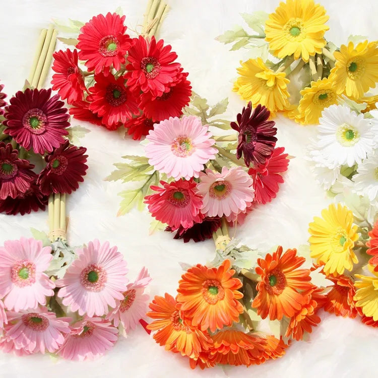 A-1080 Home Decorative 7PCS Real Touch PU Artificial Daisy Gerbera Flowers Bunch Bouquet for Bridal Bouquet Party Decor