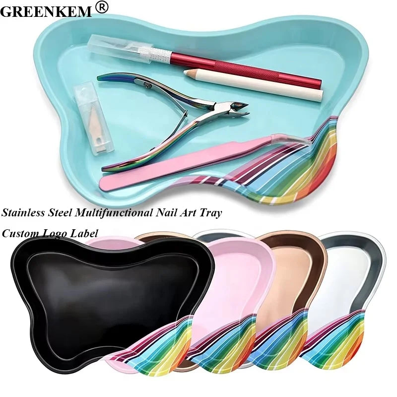 New 5 Colors Butterfly Stainless Steel Multi Use Nail Tray Jewelry Storage Tray Nail Art Special Plate Cosmetic Storage Pallet