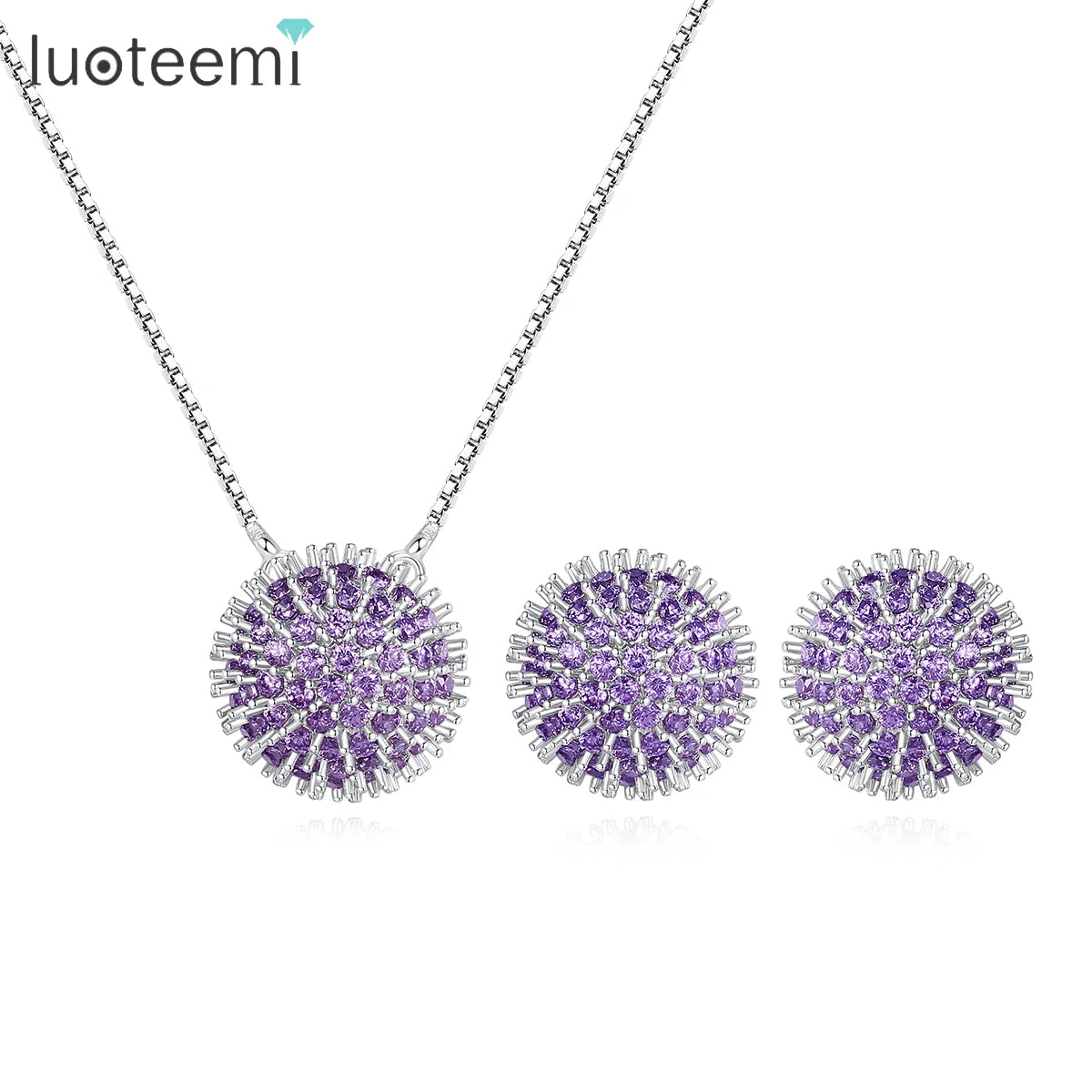 LUOTEEMI Sun Flower Colorful Zirconia Stone Girls's Jewelry Sets Earrings and Necklace Set Fashion New