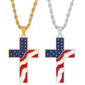 Trendy American Flag Patriotic Cross Women Men Independent Day Necklace