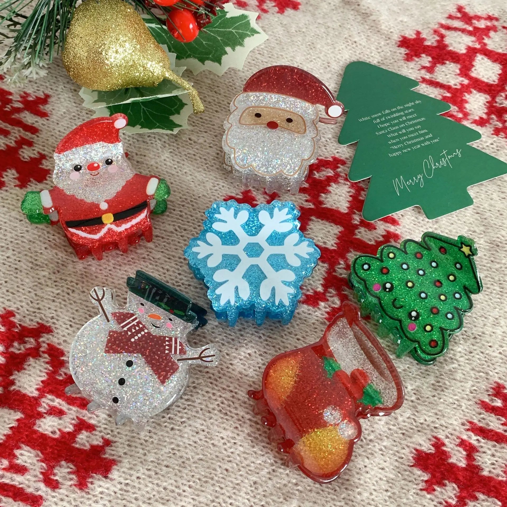 KUACHI Wholesale New Santa Claus Christmas Hair Claw Clip Classic Acrylic Hair Clips Personality Christmas Hair Accessories