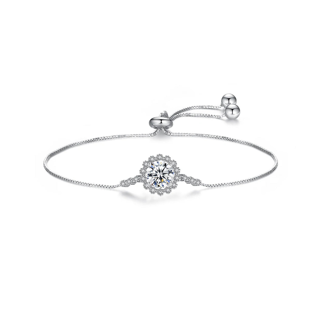 CZCITY 1ct Round Moissanite Bracelet Women 925 Sterling Silver Adjustable Slide Charm Women Bracelet