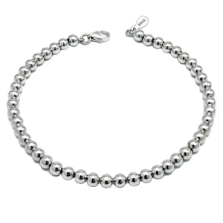 Fine Fashion 925 Sterling Silver Bead Bracelet Women Ball 4mm Diy Custom Jewelry Making