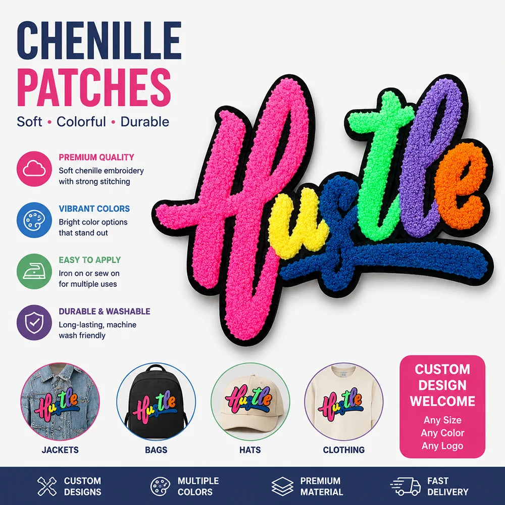 Custom Large Chenille Letter Patches Iron on Sew on Colorful Varsity Embroidered Applique for Jackets Bags