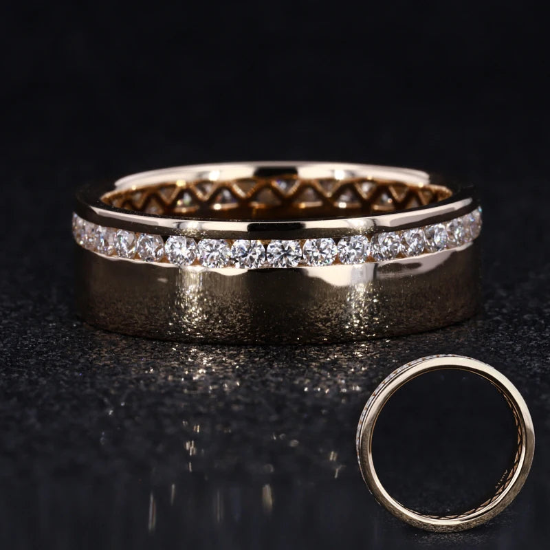 Small Size HPHT Lab Grown Diamond 10K Yellow Gold Band Man Ring