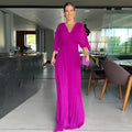 Boutique Wholesale 2026 Summer European and American Style Solid Color V-neck Bat Sleeve High Waisted Women's Dress
