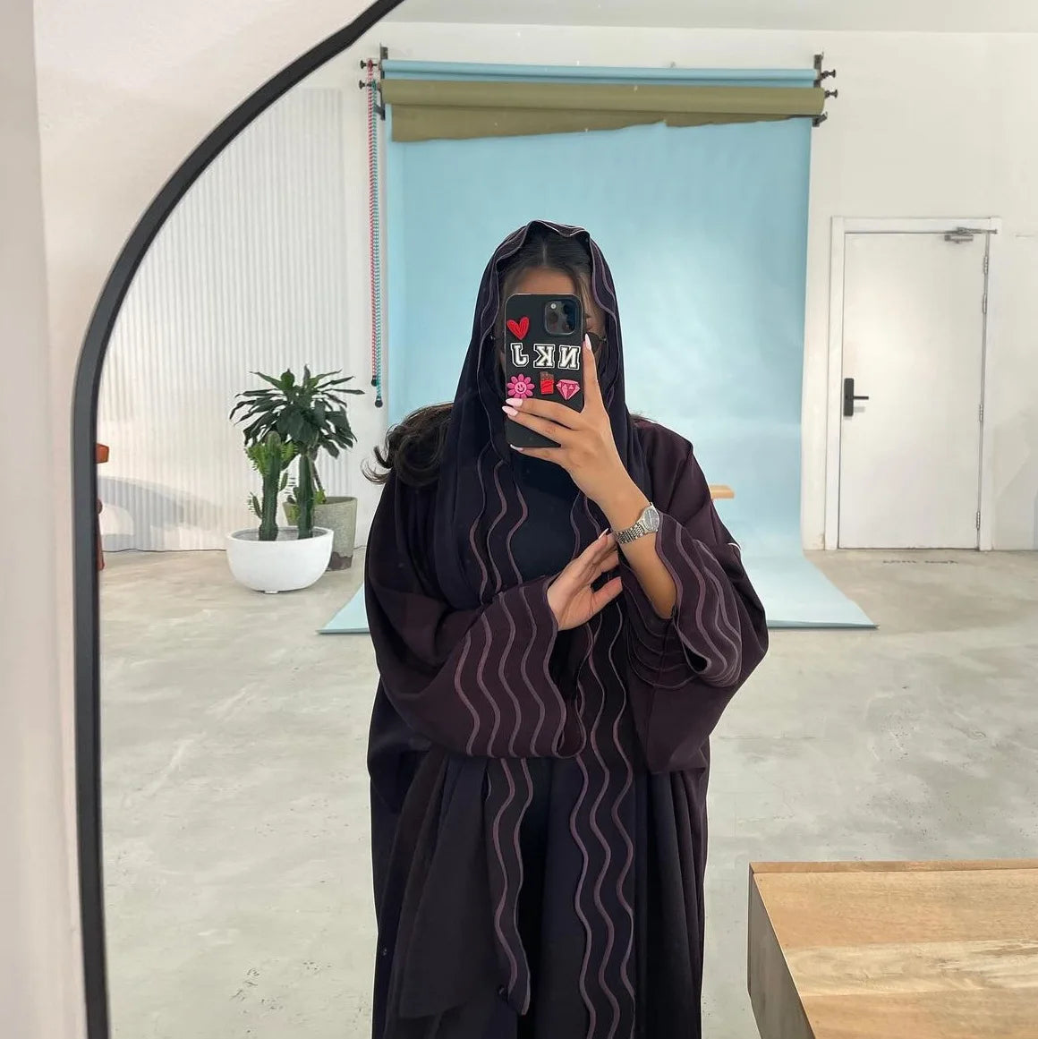 Ladies Abaya Set Solid Color Black Open Abaya V-neck Plus Size Embroidered Headscarf Abaya Dubai Best Selling Monsoon
